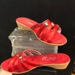 Onex red slide sandal with gold